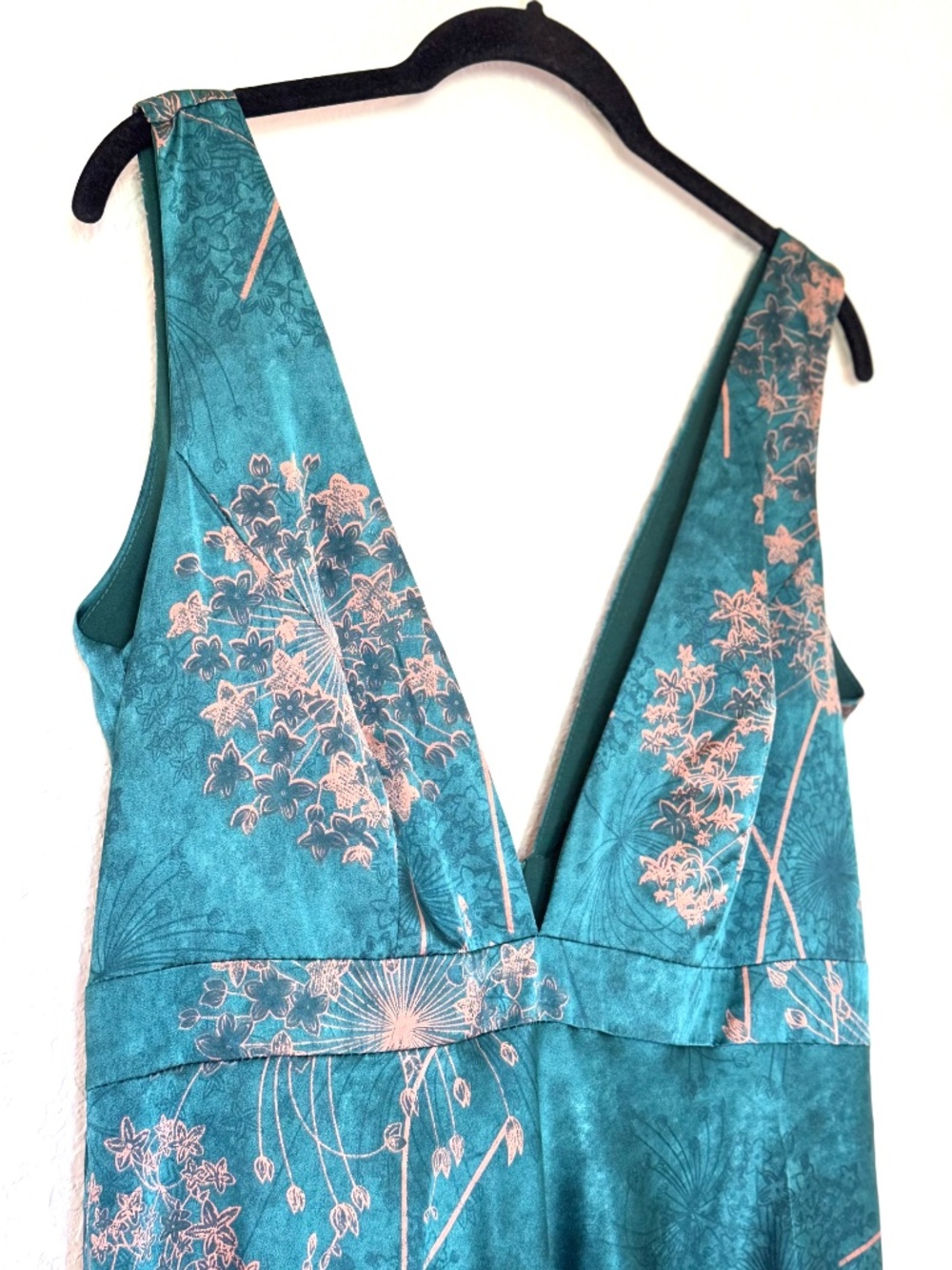 Tuong Tailor Silk Dress Medium Dandelions Emerald Gold Elegant Plunging Neckline